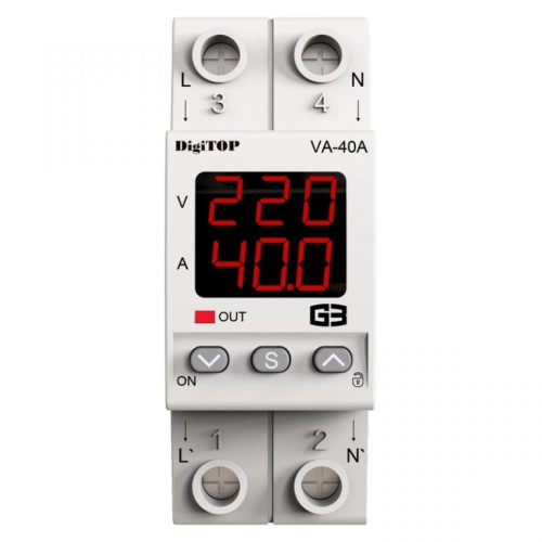 Реле напряжения с контролем тока 40А, VA-40A M2R DigiTop
