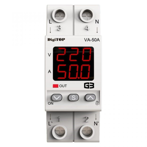 Реле напряжения с контролем тока 50А, VA-50A M2R DigiTop