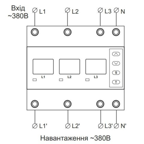 Реле напряжения с контролем тока 63А трехфазное, белая индикация, VA-3F63A M6W DigiTop