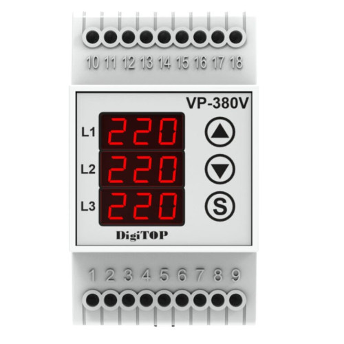 Реле напряжения 6А трехфазное, VP-380V DigiTop