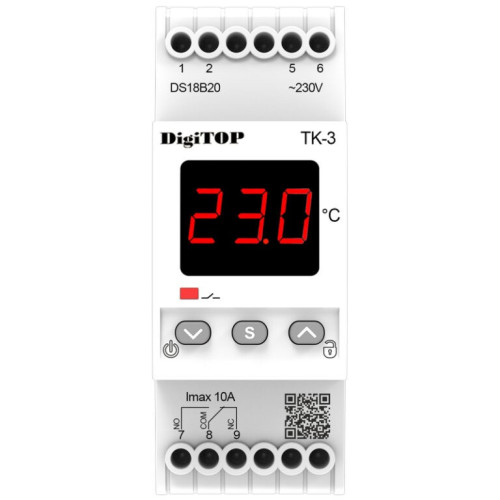 Терморегулятор на дин-рейку, 6А, ТК-3 DigiTop