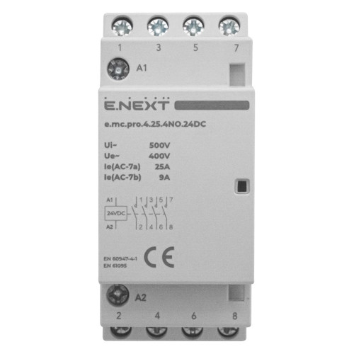 Модульный контактор 25А 4р 4NO, катушка 24В, e.mc.pro.4.25.4NO.24DC ENEXT p005305