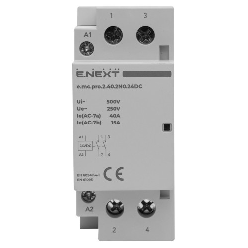 Модульный контактор 40А 2р 2NO, катушка 24В, e.mc.pro.2.40.2NO.24DC ENEXT p005303