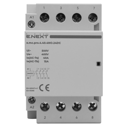 Модульный контактор 40А 4р 4NO, катушка 24В, e.mc.pro.4.40.4NO.24DC ENEXT p005307