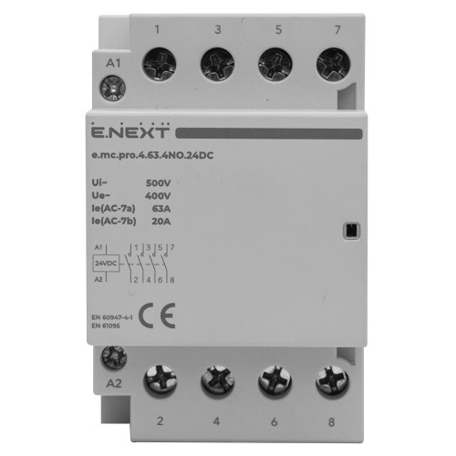 Модульный контактор 63А 4р 4NO, катушка 24В, e.mc.pro.4.63.4NO.24DC ENEXT p005309