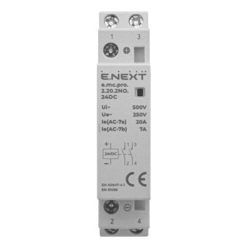 Модульный контактор 20А 2р 2NO, катушка 24В, e.mc.pro.2.20.2NO.24DC ENEXT p005317