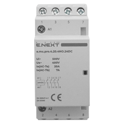 Модульный контактор 20А 4р 4NO, катушка 24В, e.mc.pro.4.20.4NO.24DC ENEXT p005319