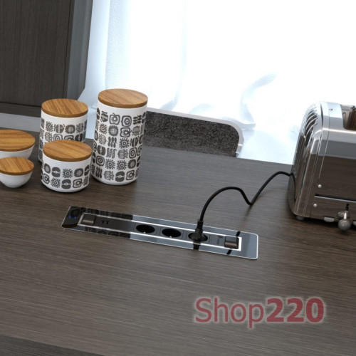 Вращающийся блок розеток 3х220В + USB тип С + С (47Вт), черное стекло, Versaturn ASA 060.24F.00071