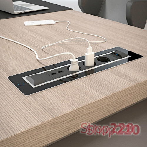 Вращающийся блок розеток 3х220В + USB тип С + С (47Вт), черное стекло, Versaturn ASA 060.24F.00071