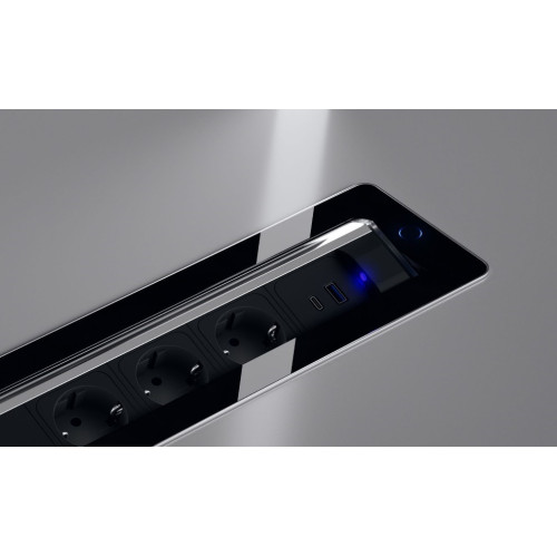 Вращающийся блок розеток 3х220В + USB тип С + С (47Вт), черное стекло, Versaturn ASA 060.24F.00071