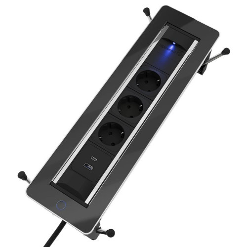Вращающийся блок розеток 3х220В + USB тип С + С (47Вт), черное стекло, Versaturn ASA 060.24F.00071