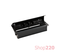Выдвижной блок розеток в столешницу 3x220В + HDMI + 2xKeystone для RJ45, черный, S487 Simon