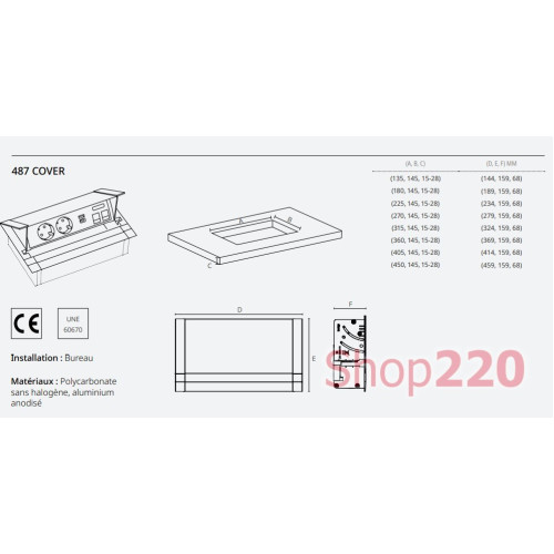 Выдвижной блок розеток в столешницу 3x220В + HDMI + 2xKeystone для RJ45, черный, S487 Simon