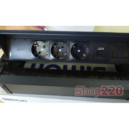 Выдвижной блок розеток в столешницу 3x220В + HDMI + 2xKeystone для RJ45, черный, S487 Simon