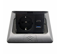 Лючок 220В + USB А+С, черный, IP44, ElectroHouse EH-F011