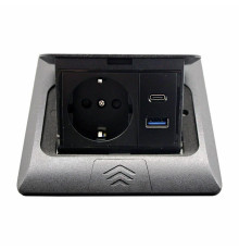 Лючок 220В + USB А+С, черный, IP44, ElectroHouse EH-F011
