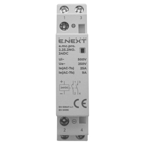 Модульный контактор 25А 2р 2NO, катушка 24В DC, e.mc.pro.2.25.2NO.24DC ENEXT p005301
