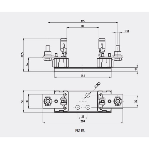 Держатель предохранителя PK 1 250A 1p 1000В AD/DC (M10-M10) ETI 4122025