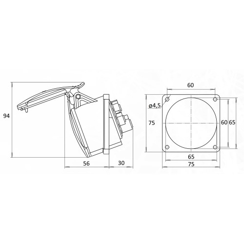 Розетка встроенная 16A, 400V, 3P+N+PE, IP54 EE-1653 N ETI 4482162