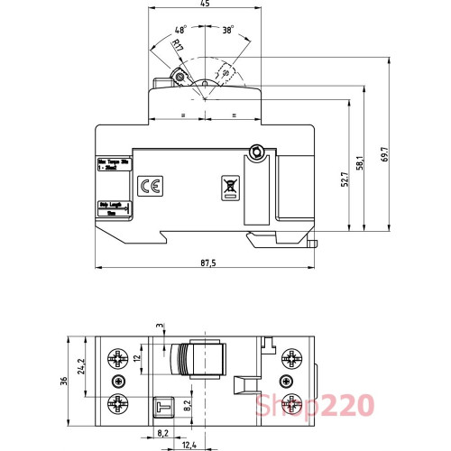Дифференциальное реле 40А, 300мА, 2 полюса, тип А, EFI6-P2 40/0,3 ETI 2061272