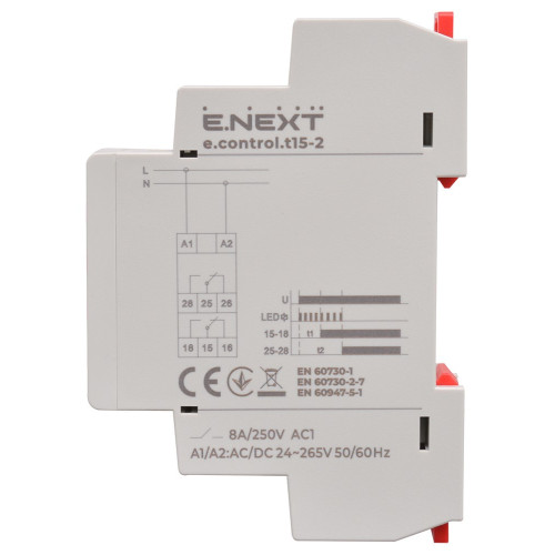 Реле задержки времени на включение, 2 независимых канала, e.control.t15-2 ENEXT i0310044