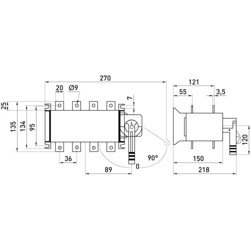 Переключатель нагрузки 160А, 3P, e.industrial.lbs.1-0-2.3.160 ENEXT i089007