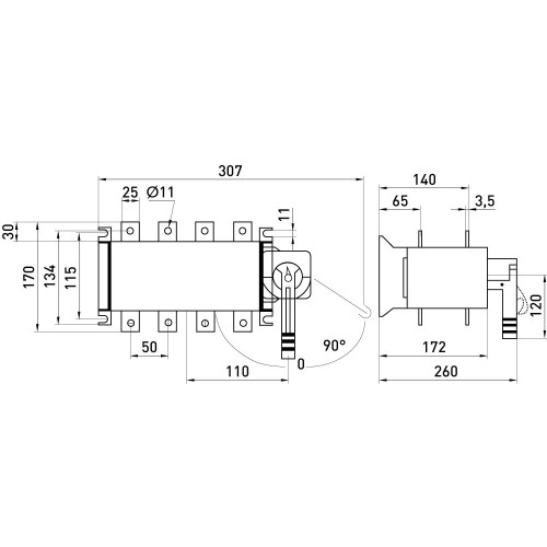 Переключатель нагрузки 250А, 3P, e.industrial.lbs.1-0-2.3.250 ENEXT i089008