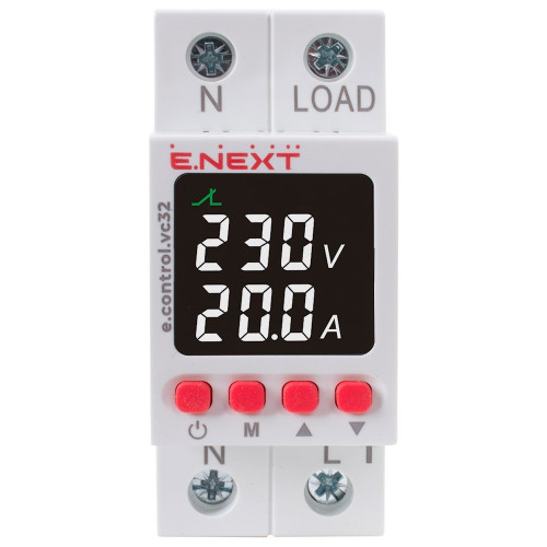 Реле контроля напряжения и тока однофазное 32А с индикацией, e.control.vc32 ENEXT p0690028