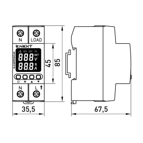 Реле контроля напряжения и тока однофазное 40А с индикацией, e.control.vc40 ENEXT p0690029