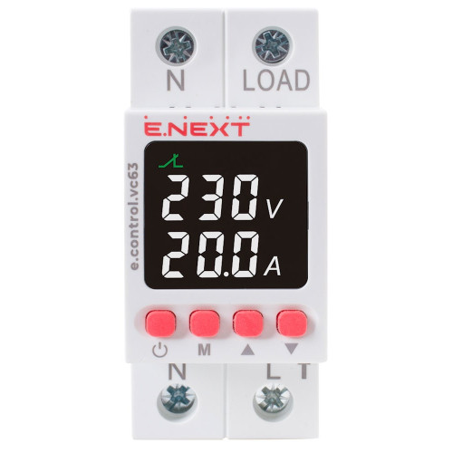 Реле контроля напряжения и тока однофазное 63А с индикацией, e.control.vc63 ENEXT p0690030
