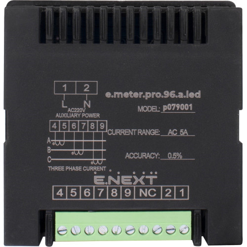 Цифровой амперметр врезной 96х96мм, АС 230В, 5А, e.meter.pro.96.a.led ENEXT p079001