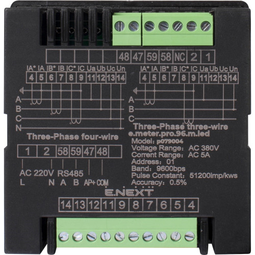 Анализатор параметров сети 96х96мм, АС 230В, 5А, 0-450В, RS-485, LED, e.meter.pro.96.m.led ENEXT p079004