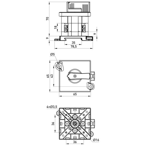 Пакетный переключатель 1-0-2, 25А, 1 полюс, e.cs.pro.1-0-2.1.25 ENEXT p093022