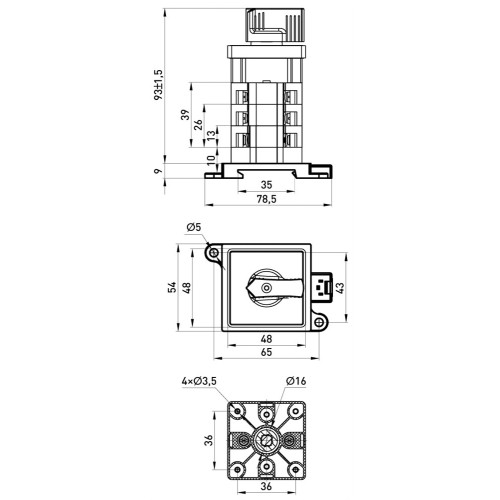 Пакетный переключатель 1-0-2, 10А, 3 полюса, e.cs.pro.1-0-2.3.10 ENEXT p093031