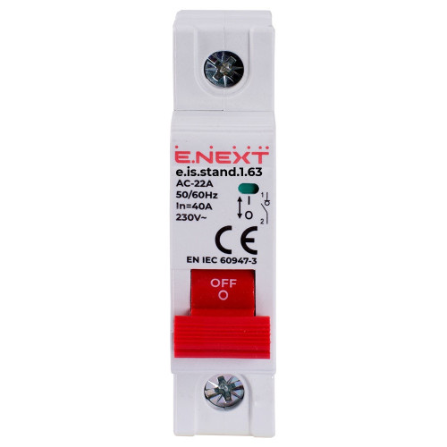 Выключатель нагрузки на DIN-рейку 63А, 1р, e.is.stand.1.63 ENEXT s082002