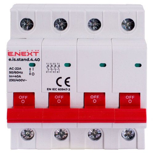 Выключатель нагрузки на DIN-рейку 40А, 4р, e.is.stand.4.40 ENEXT s082010