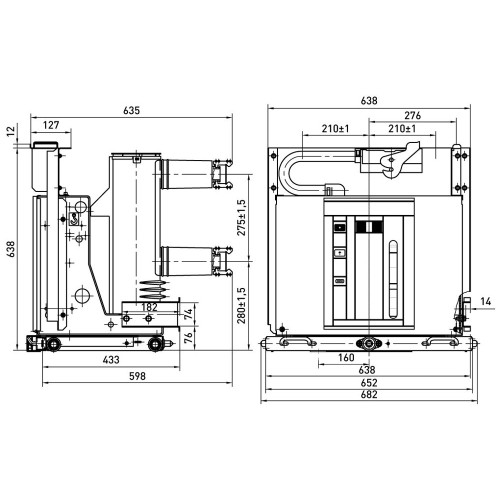 Вакуумный выключатель e.hv.vsg-12-630-25-210-HT 12кВ, 630А, 25кА, 210мм, выкатной ehvvsg1263025210HT