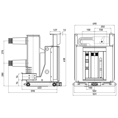 Вакуумный выключатель e.hv.vsg-12-1600-25-150-HT 12кВ, 1600А, 25кА, 150мм, выкатной ehvvsg12160025150HT
