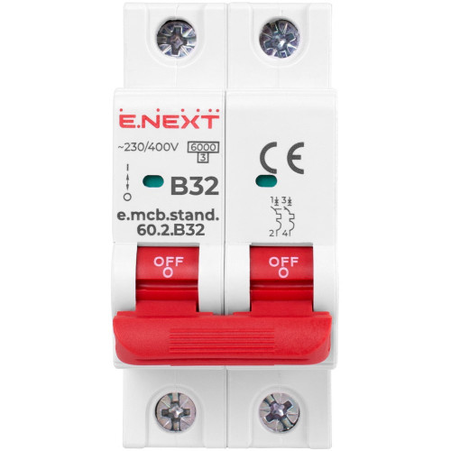 Автомат 32 А, 2-полюсный, тип В, e.mcb.stand.60.2.B32 Enext s001120
