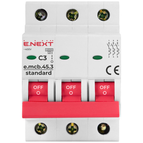 Модульный автоматический выключатель 3р, 3А, C, 4,5 кА, e.mcb.stand.45.3.C3 Enext s002026