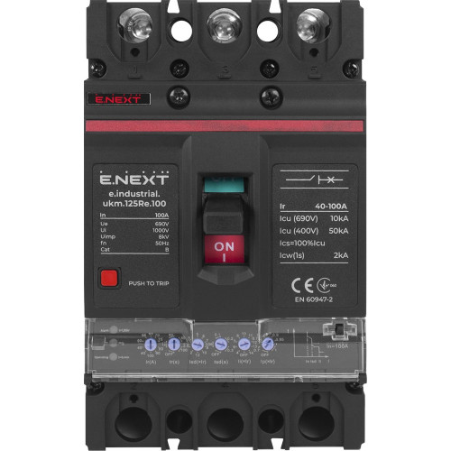 Силовой автомат с электронным расцепителем 100 А, 3-фазный, e.industrial.ukm.125Re.100 Enext i0770057