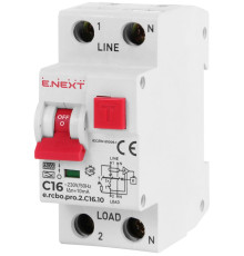 Дифференциальный автомат 16А, 10мА, кривая С, тип А, e.rcbo.pro.2.C16.10 Enext