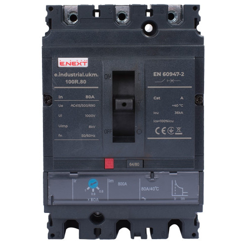 Силовой автоматический выключатель с регулировкой 80А, 3р, e.industrial.ukm.100R.80 ENEXT i091004