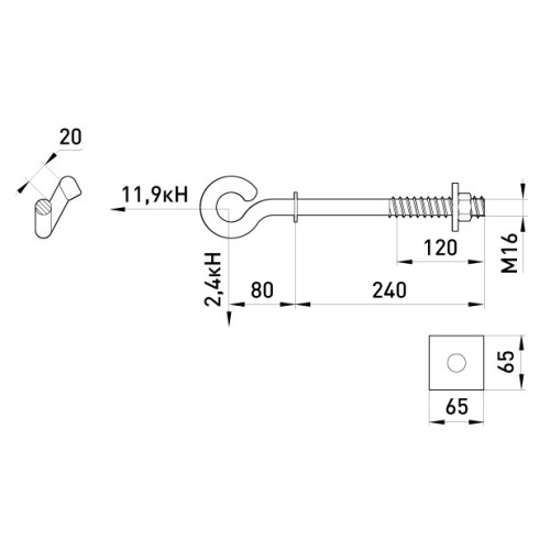 Сквозной крюк 240мм, М16, e.through.hook.pro.240.16 Enext p031002