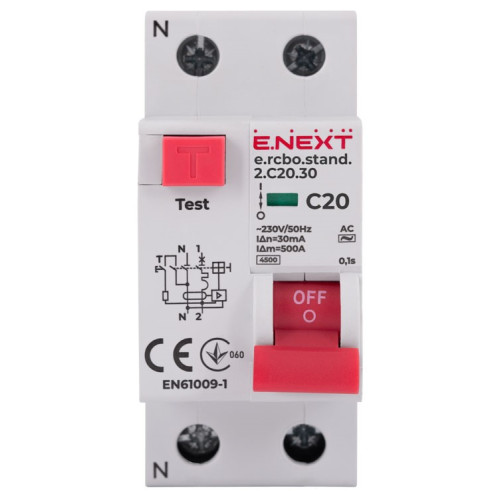 Диф. автомат 20А, 30мА, хар-ка С, e.rcbo.stand.2.C20.30 Enext s034104