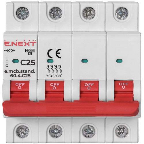 Автомат 25 А, 4-полюсный, тип С, e.mcb.stand.60.4.C25 Enext s002149