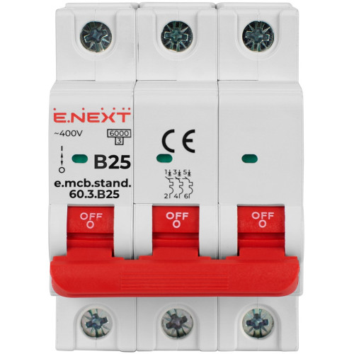 Автомат 25 А, 3-фазный, тип В, e.mcb.stand.60.3.B25 Enext s001128