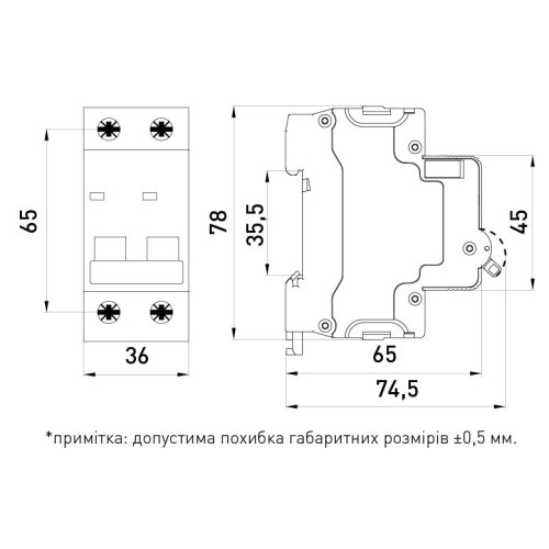 Автомат 2 А, 2-полюсный, тип В, e.mcb.stand.60.2.B2 Enext s001133