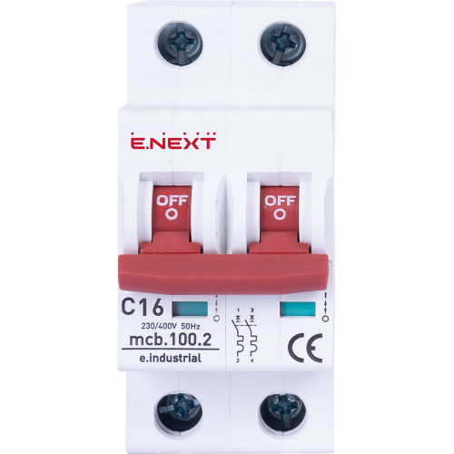 Автомат 16 А, 2-полюсный, тип С, e.industrial.mcb.100.2.C16 Enext i0180012