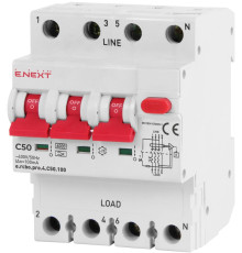 Трехфазный дифавтомат 50А, 100мА, кривая С, тип А, e.rcbo.pro.4.C50.100 Enext